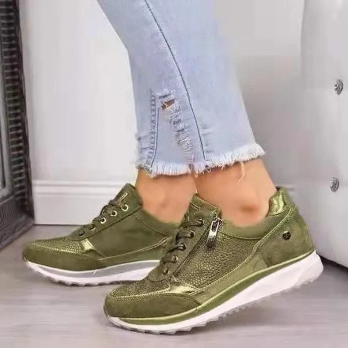 Women Shoes Gold Sneakers Zipper Platform Trainers Women Shoes Casual Lace-Up Tenis Feminino Zapatos De Mujer Womens Sneakers785