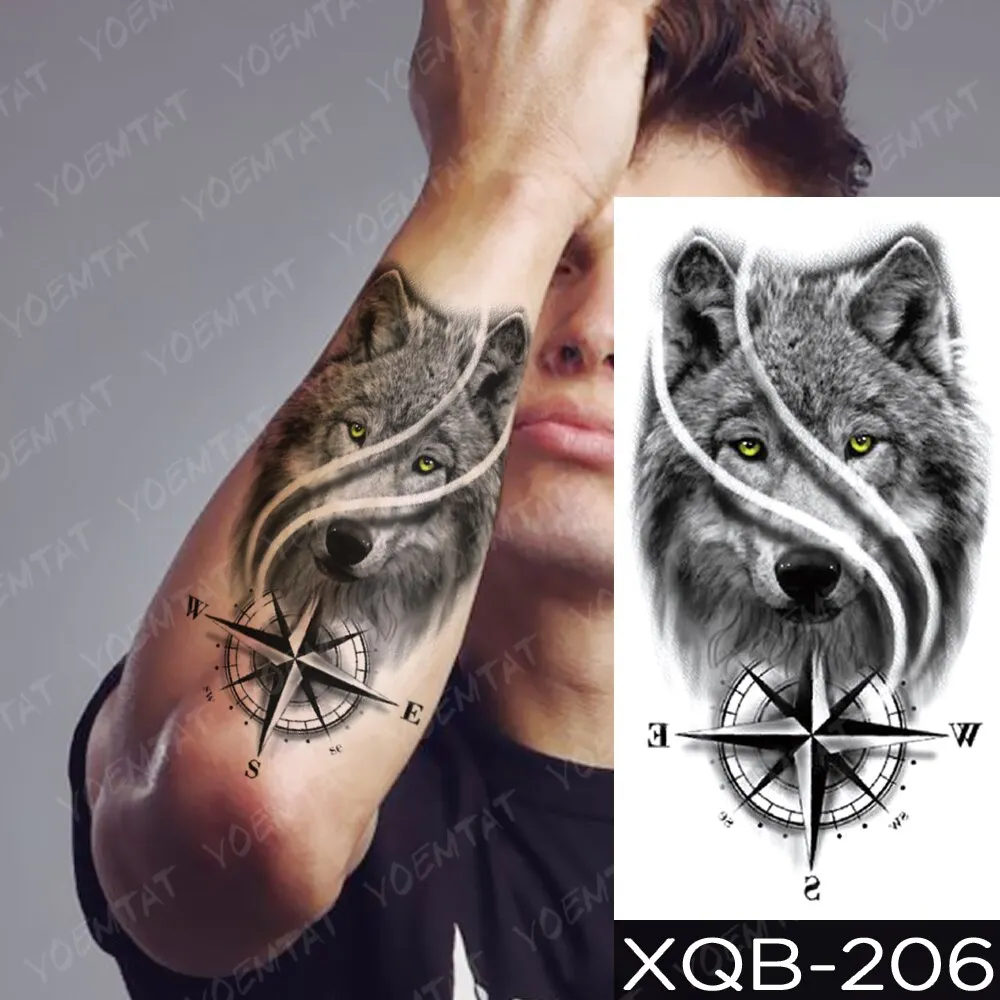 Sdrawing Temporary Tattoo Stickers Fox Lion Tiger Wolf Peony Rose Flowers Leaf Flash Tatto Women Men Body Art Arm Fake Tattoos