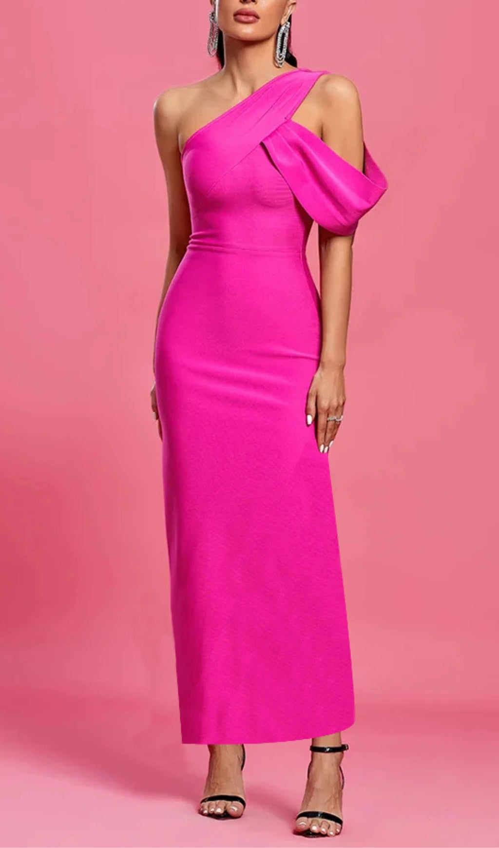 Fashionslee WomenPink One Shoulder Asymmetrical Hem Dress