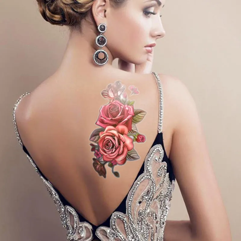 Beauty 1 Pcs Make Up Fake Temporary Tattoos Stickers Rose Flowers Arm Shoulder Tattoo Waterproof Women Big Flash Tattoo on Body