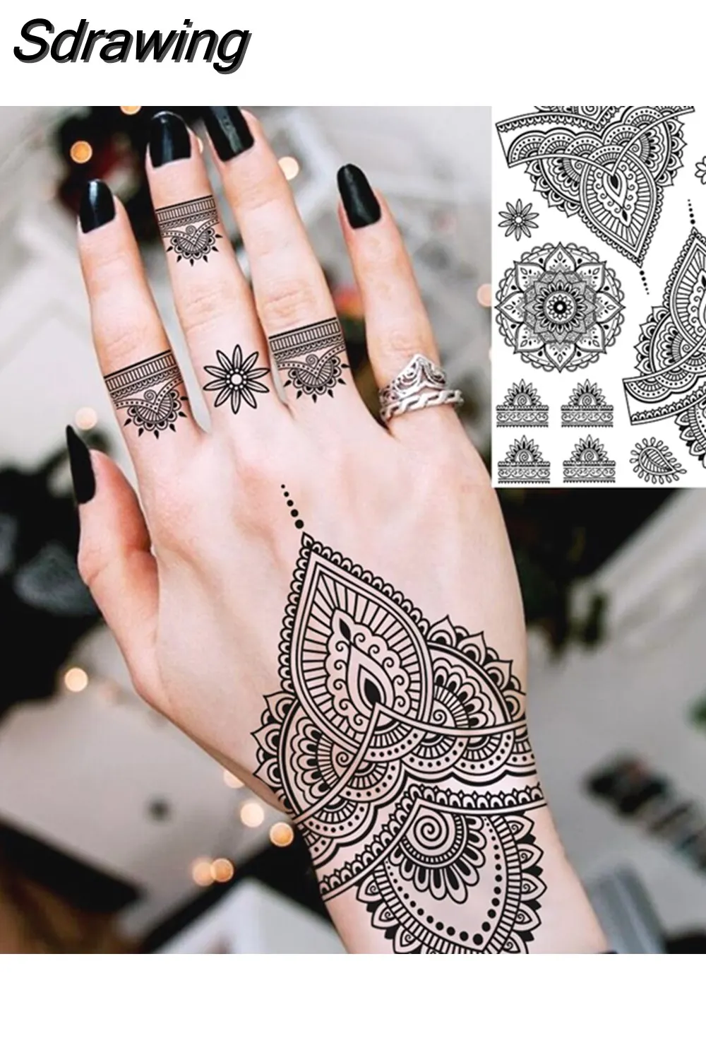 Sdrawing Peony Flower Temporary Tattoos For Women Adults Realistic Compass Moon Pendant Fake Tattoo Sticker Arm Body Tatoos 507-1