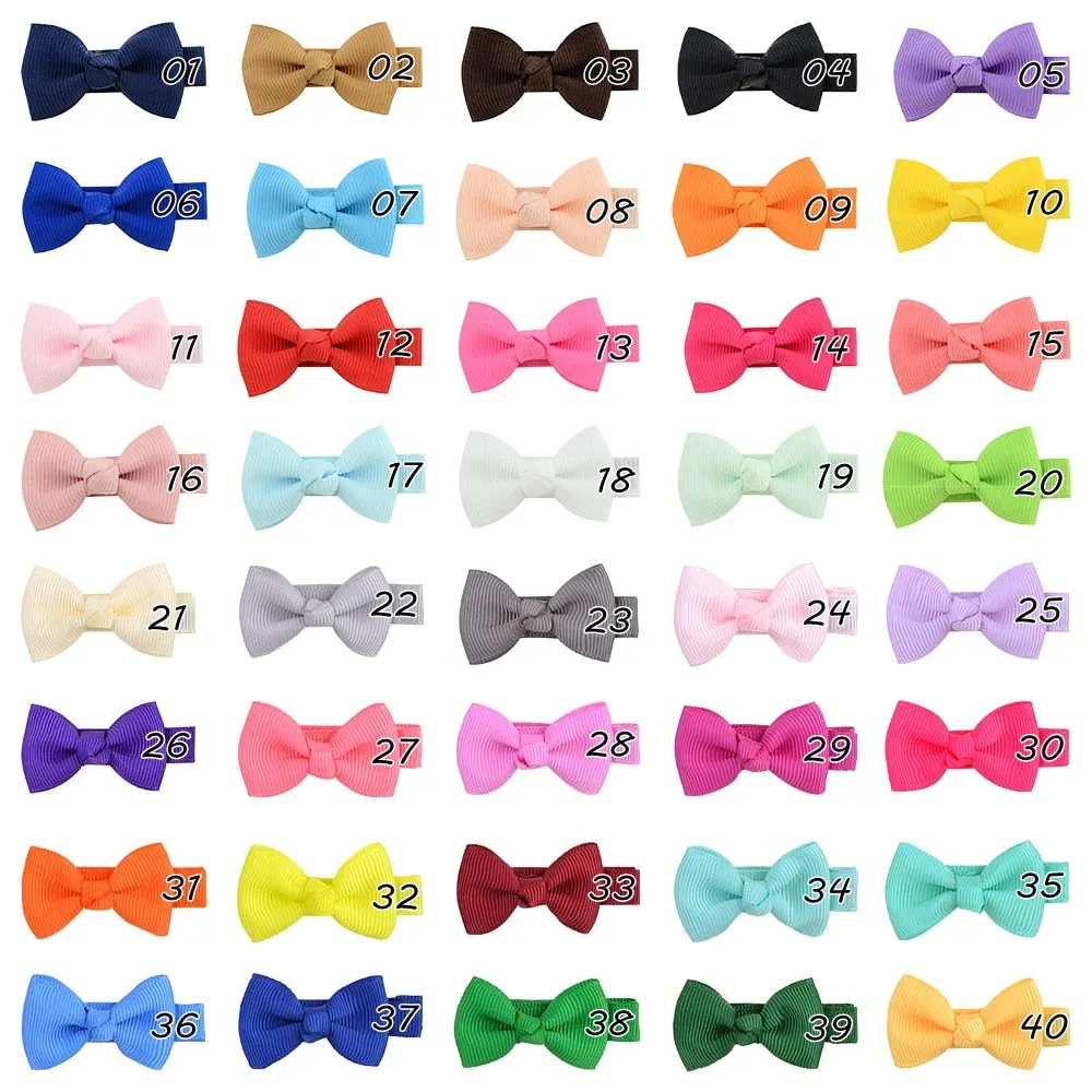 40 pcs/lot Cute Mini Hair Bows With Clip For Baby Girls Hair Clips Tie Solid Ribbon Barrettes Kids Hairpins Headwear Accessories