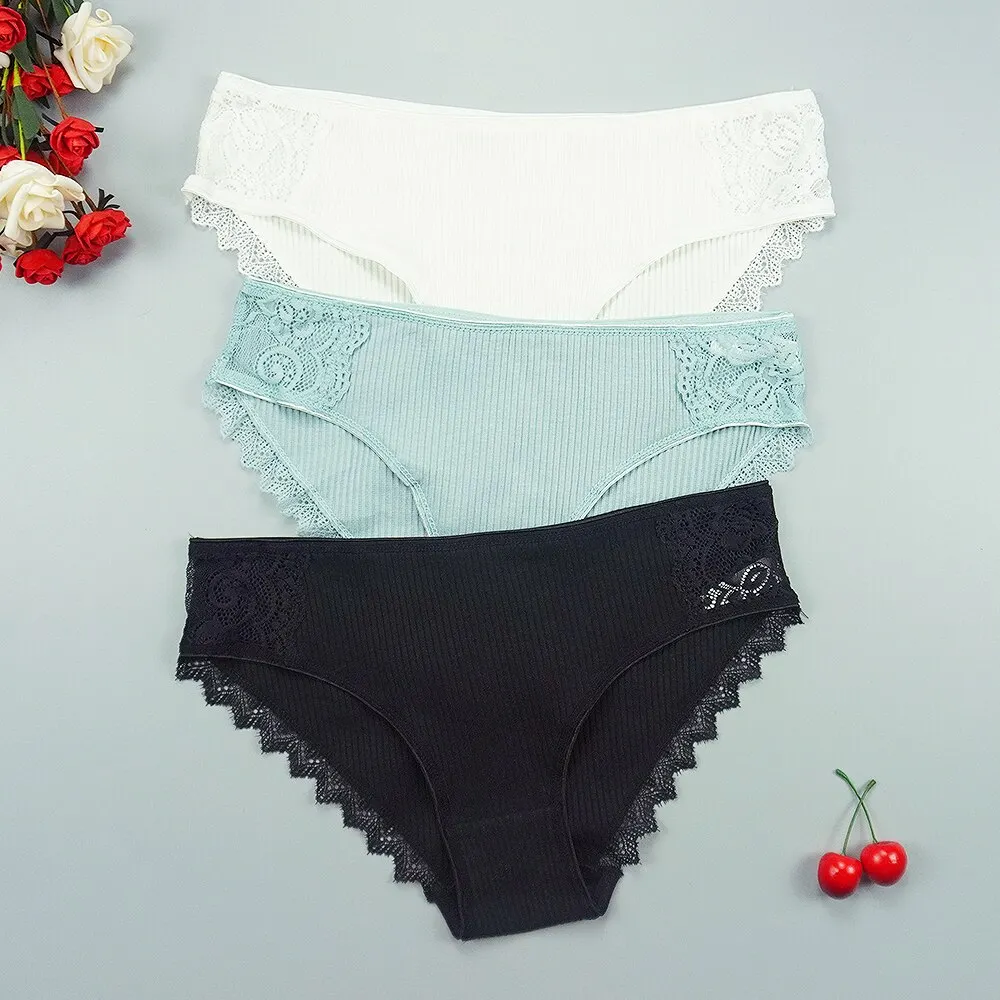 Billionm Women's Cotton Panties Sexy Underwear Strip Lady Mid Rise Underpants Breathable Briefs Intimates Lace Thread Panty