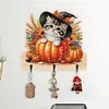 (US Local)Wooden Halloween Pumpkin Owl 3 Hooks Diamond Painting Hook Rail DIY Crafts Decor