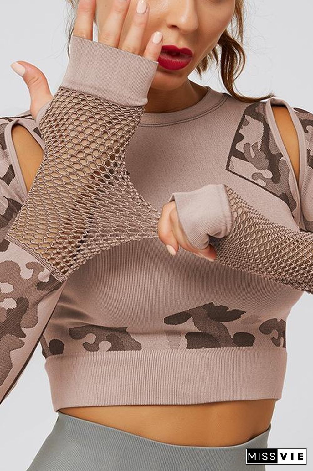 Camouflage Mesh Cut Out T Shirt Leggings Set