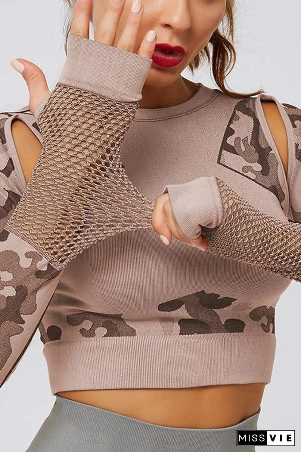 Camouflage Mesh Cut Out T Shirt Leggings Set