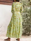 Casual Long Sleeve V-Neck Floral Print Split-Side Maxi Dress