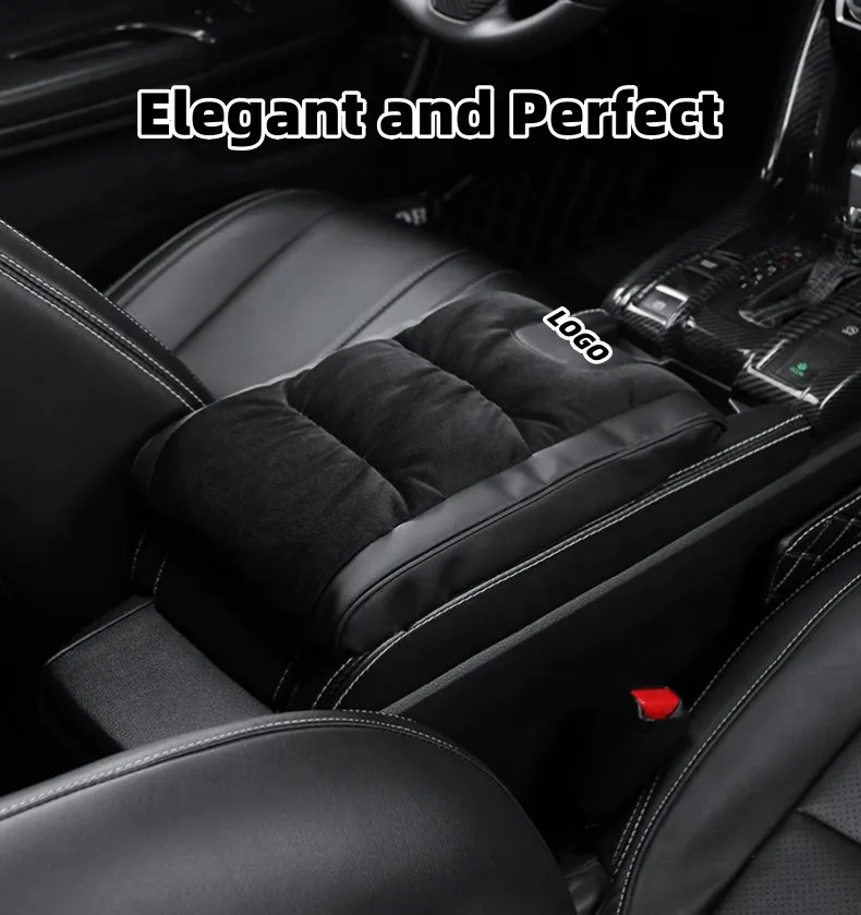 Car leather flannel raised armrest box mat (Special Car LOGO) (Widened Version)