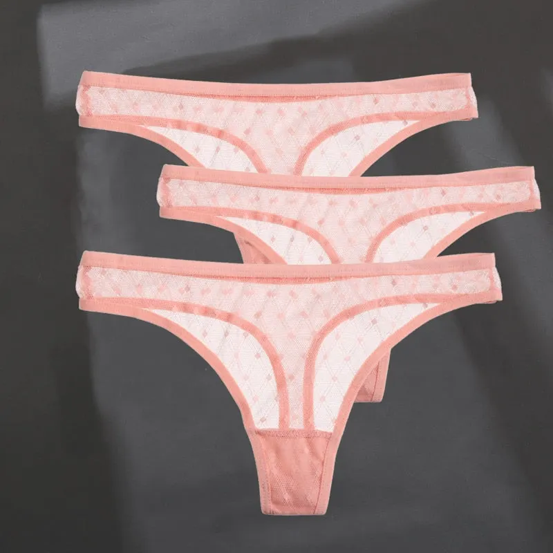 3PCS/Set Women's Panties Sexy G-String Perspective Woman Thong Low-waist Underpants Hollow Out T-back Female Underwear Lingerie