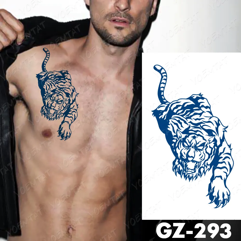 Sdrawing Lasting Ink Tattoos Body Art Waterproof Temporary Tattoo Sticker Line Dragon Tiger Totem Tatoo Arm Fake Fox Whale Tatto