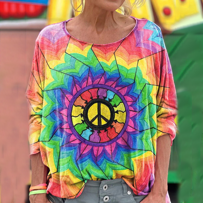Women's Gradient Tie-Dye Hippie Vibe Tie Dye  Print Long Sleeve T-Shirt artswardrobe