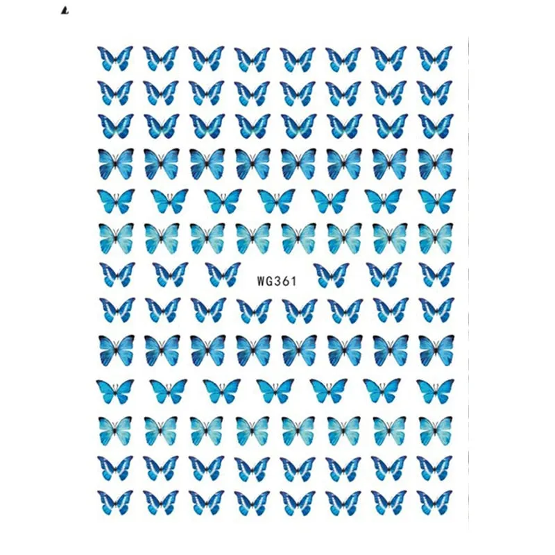 1pc Holographic Blue Nail Stickers Pink Colorful Butterfly Art Sticker With Adhesive DIY Extension Flowers Rose Nail Decoration-Nail Inspo