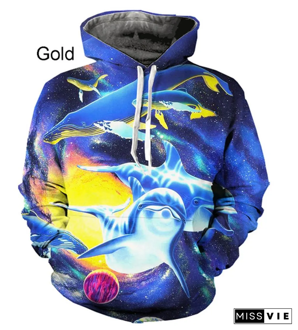 New Dolphin Animal Print Cute Western Style Hoodie For Men And Women