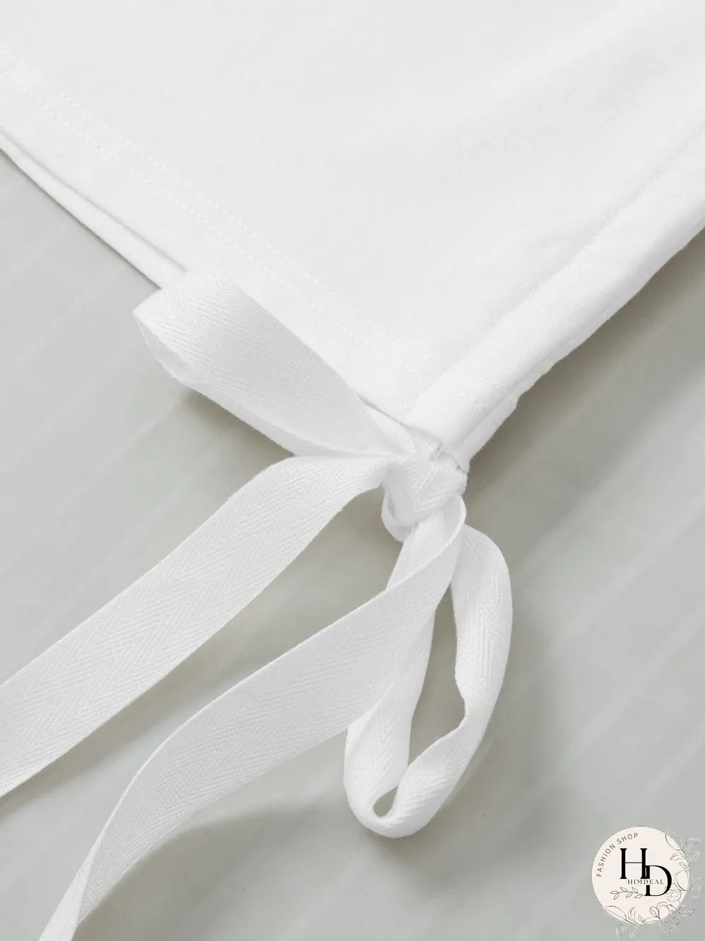 White Drawstring Side Short Sleeve Crew Neck Tee