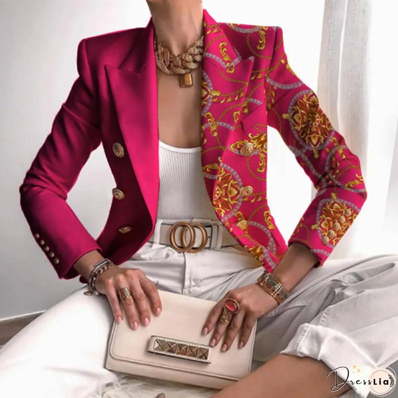 Fashion Print Casual Jacket Long Sleeve Elegant Lapel Blazers