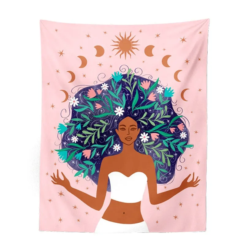 Indian Moon Phase Girl Mandala Tapestry Wall Hanging Boho decor macrame hippie Witchcraft Tapestry wall decoration cloth