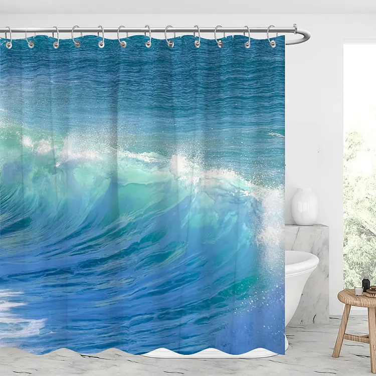 Sea Wave Shower Curtains - Ocean Print Waterproof Polyester Fabric Bathroom Decor