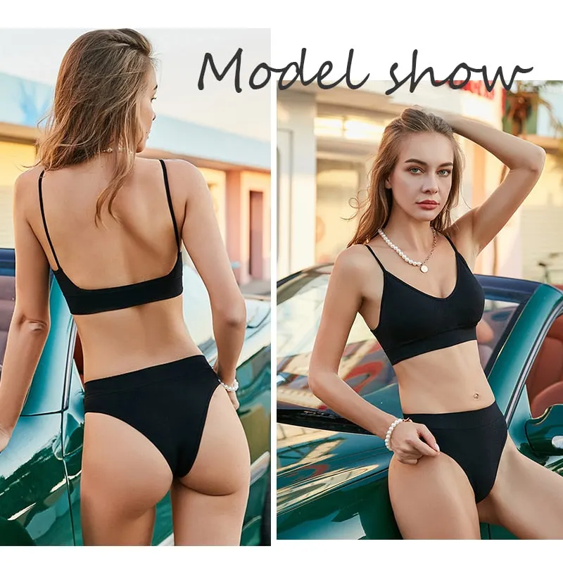 FINETOO Women Bra Panties Set Sexy G-String Push Up Bra Set Seamless Underwear Sports Thong Panty Bralette Fitness Lingerie Set