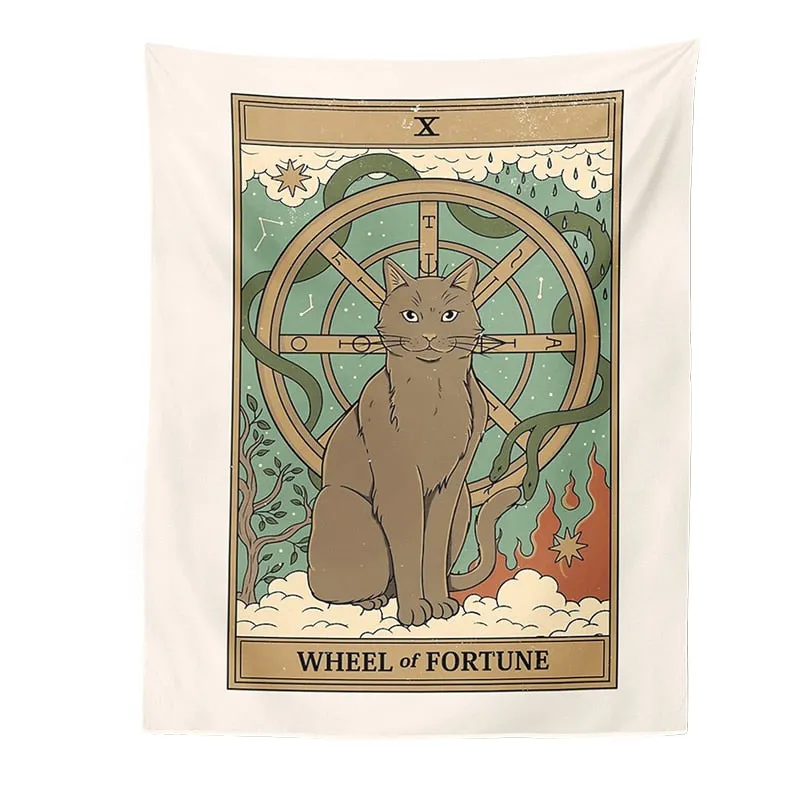 Cat Divination Witchcraft Tarot Card Tapestry Wall Hanging Tapestries Baphomet Occult Home Wall Moon phase Mat Decor Cat Coven