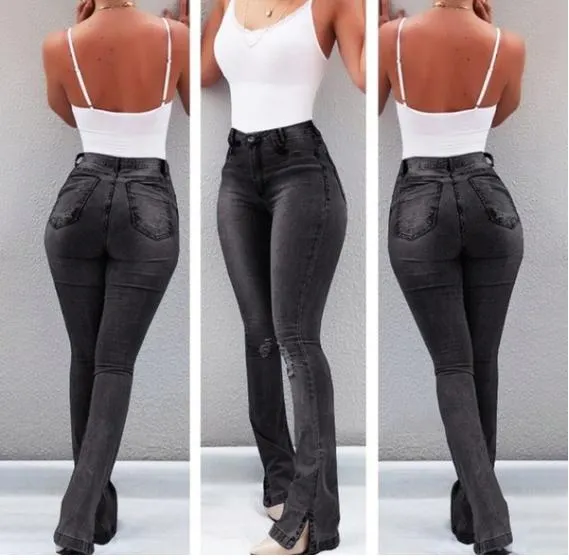Brownm Washed Street Elastic Pants Wide-leg Bell-bottom