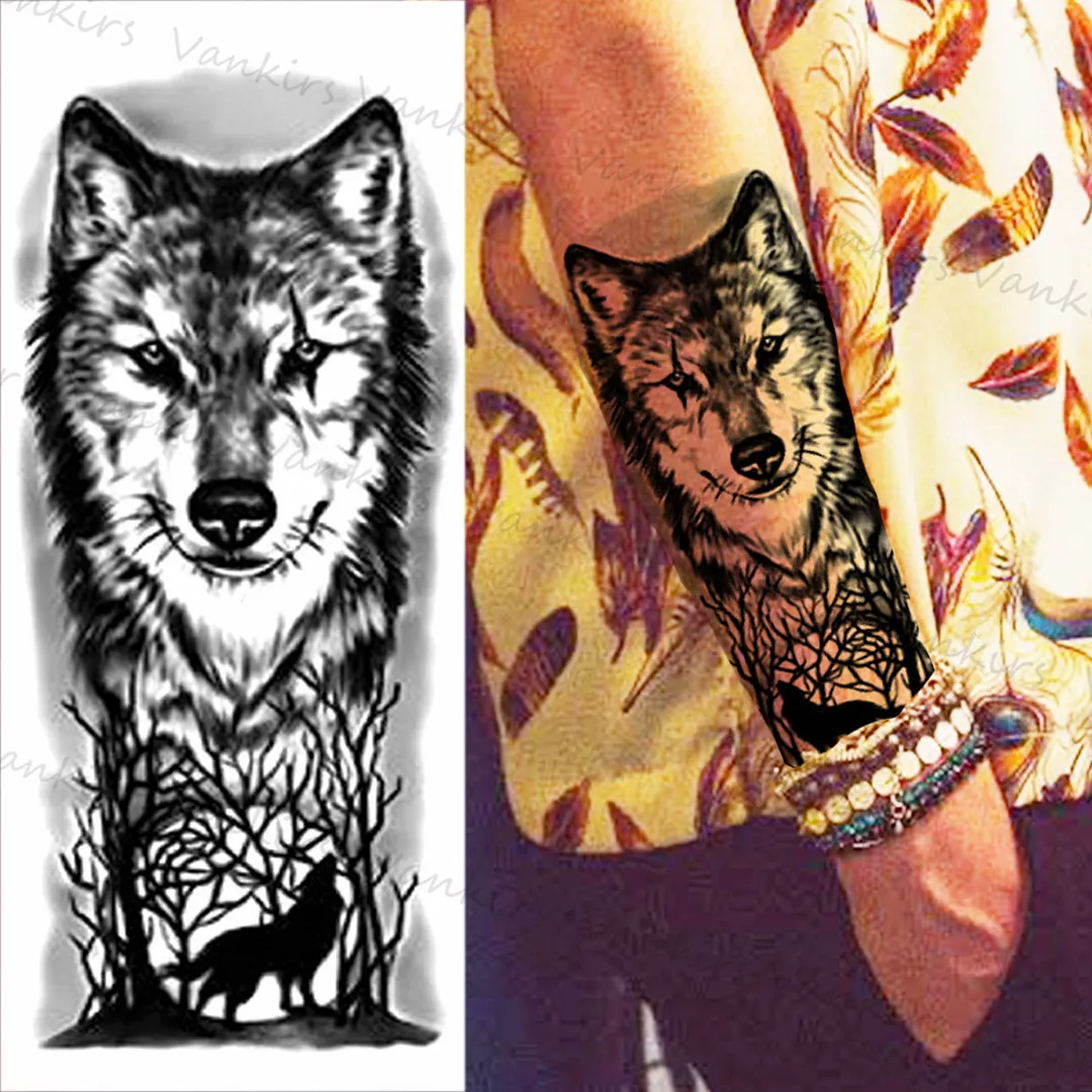 Sdrawing Lion Crown Temporary Tattoos For Women Men Wolf Compass Tiger Mountain Flower Fake Tattoo Sticker Arm Body Tatoos