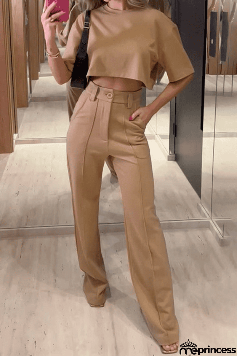 Casual Solid Patchwork O Neck Short Sleeve Two Pieces