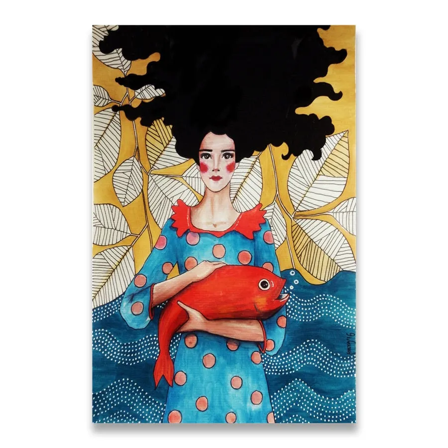 Vintage Abstract Girl Hair Flower Women Wall Art Canvas Painting Fashion Nordic Poster Wall Pictures For Living Room Unframed