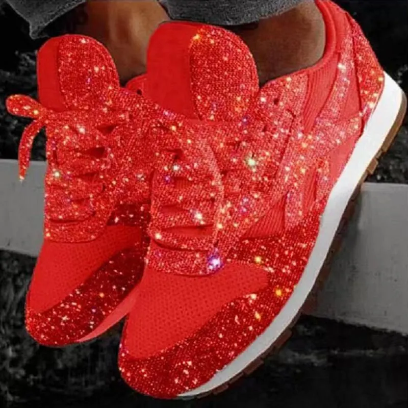 Spring Women Flat Bling Sneakers Glitter Platform Casual Shoes Woman Comfortable Ladies Silver Vulcanize Shoes Plus Size