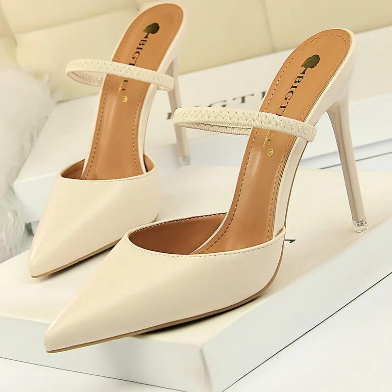 BIGTREE Shoes Rivet High Heels Woman Pumps Pu Leather Women Heels 9cm Sexy Party Shoes Black Red Apricot Wedding Shoes Female