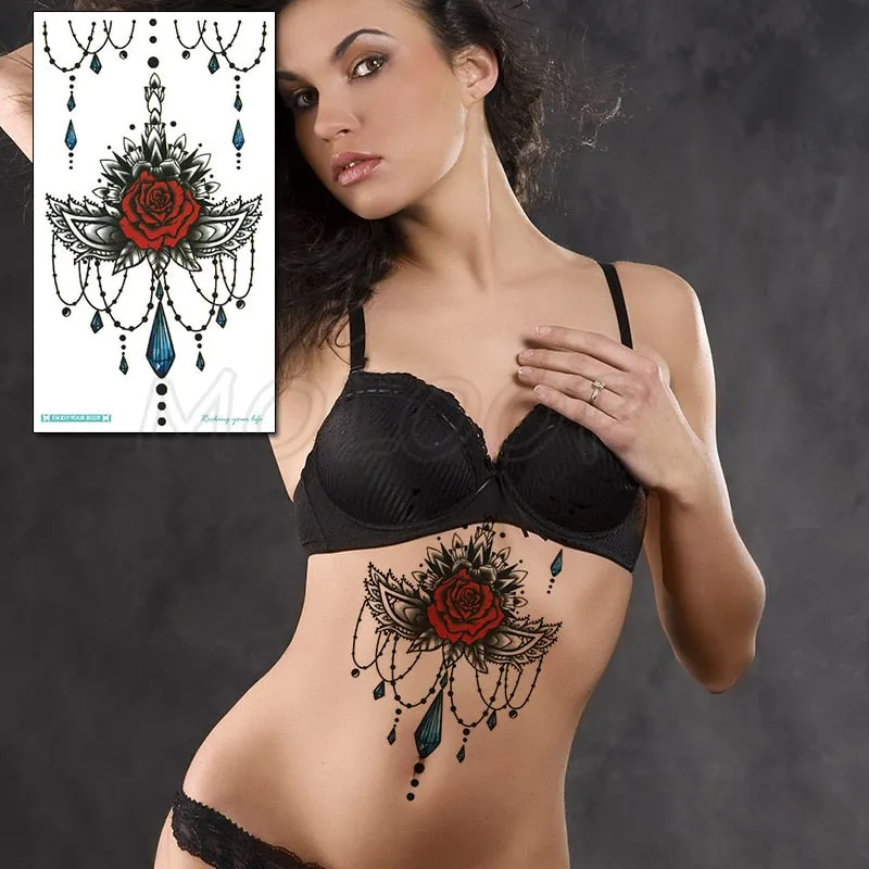 Temporary Tattoo Sticker Totem Flower Arrow Color Sexy Chest Back Fake Tatoo Waterproof Flash Tatto Body Art for Woman Girl