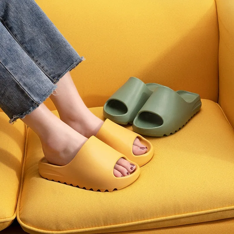 Men and Women Slippers Summer Thicken Solid Color Home Indoor Shoes Eva Non-slip Beach Slides Bathroom Shoes Shower Slippers