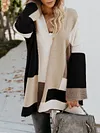 Loose Contrast Color Long Sleeve V-Neck Cardigan Sweater Outerwear