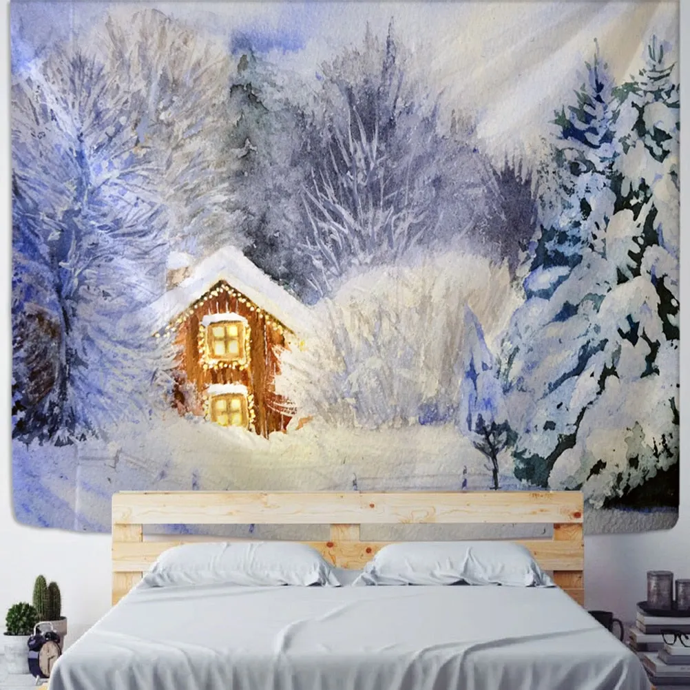 Cartoon Christmas Illustration Tapestry Wall Hanging Hippie Witchcraft Tapiz Holiday Aesthetics Room Home Decor