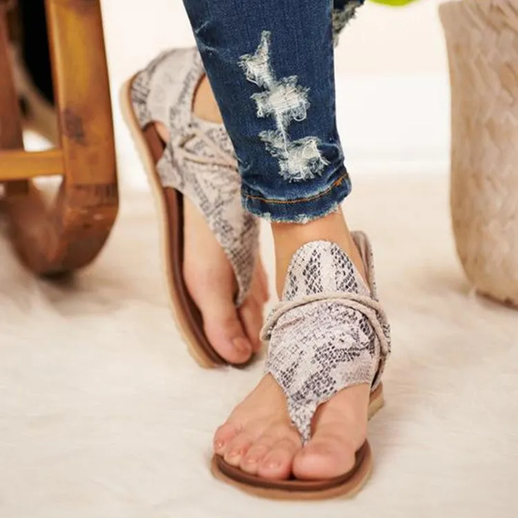 Leopard Printed Zipper Flat Sandals