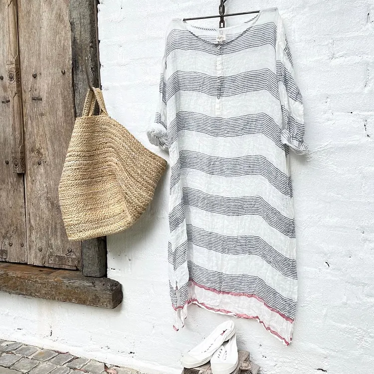 Minimalist Striped Comfortable Long Sleeved Midi Dress