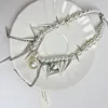 Silver rivet tassel freshwater pearl necklace, sweet and cool hot girl necklace, niche design, fashionable and versatile, trendy clavicle chain