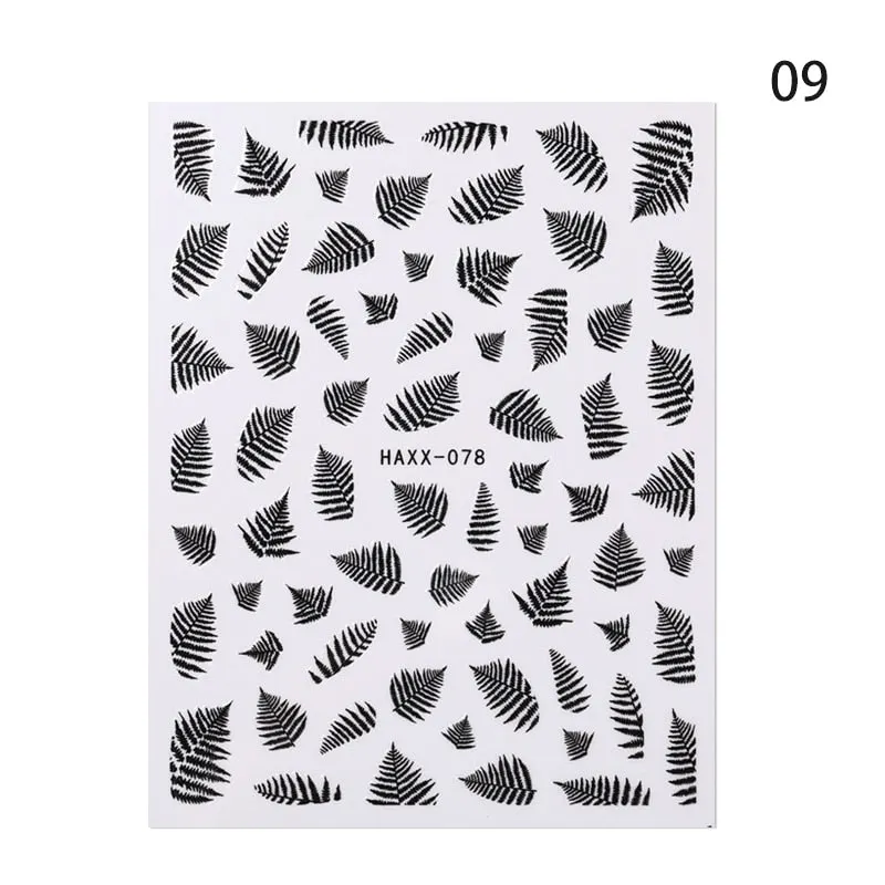1 Sheet Leaves Geometry 3D Nail Art Stickers Sliders Mandala Flowers Leaf Adhesive Nail Decals Foil Decoration Manicuring Wrap