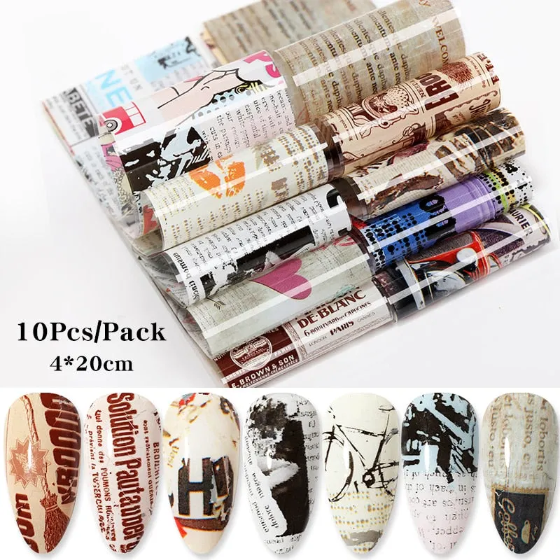10Pcs/Bag Nail Art Transfer Foil Sticker Abstract Image Blue French Tip Wraps Adhesive Decals Nails Decoration Accessories-Nail Inspo