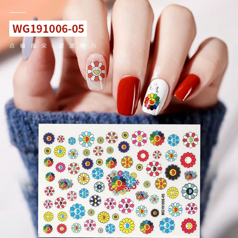 New Style Cartoon Nail Stickers Decals Neon Light Flamingo Teddy Bear Pattern Self Adhesive Nail Art DIY Manicure Decorations-Nail Inspo