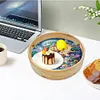 Wooden Conch Shells Diamond Painting Serving Tray with Handle for Coffee Table