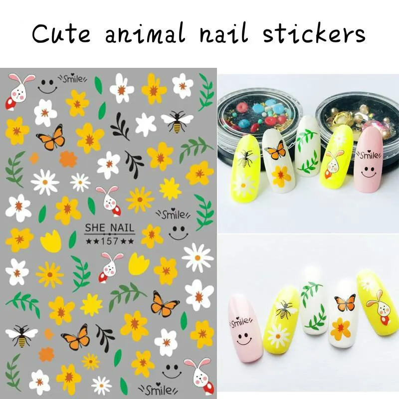 1 Piece of Sunflower Daisy Flower Rose Series 3D Adhesive Nail Decal Children's Nail Art Decoration Stickers