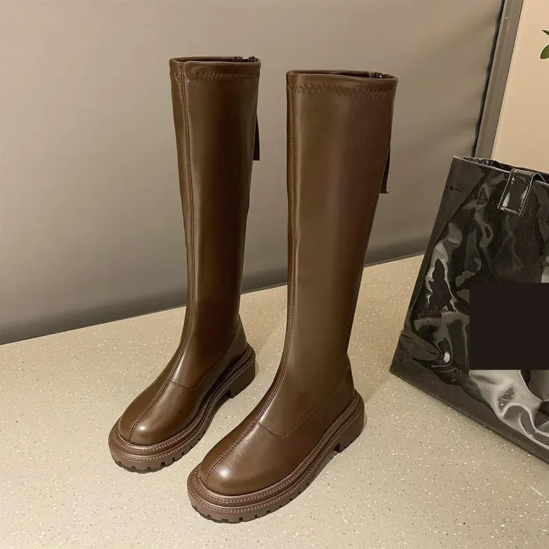 2022 Winter Long Brand Women's Boots Knee High Luxury Chelsea Chunky Platform Shoes Ytmtloy Zipper Round Toe Botines De Mujer