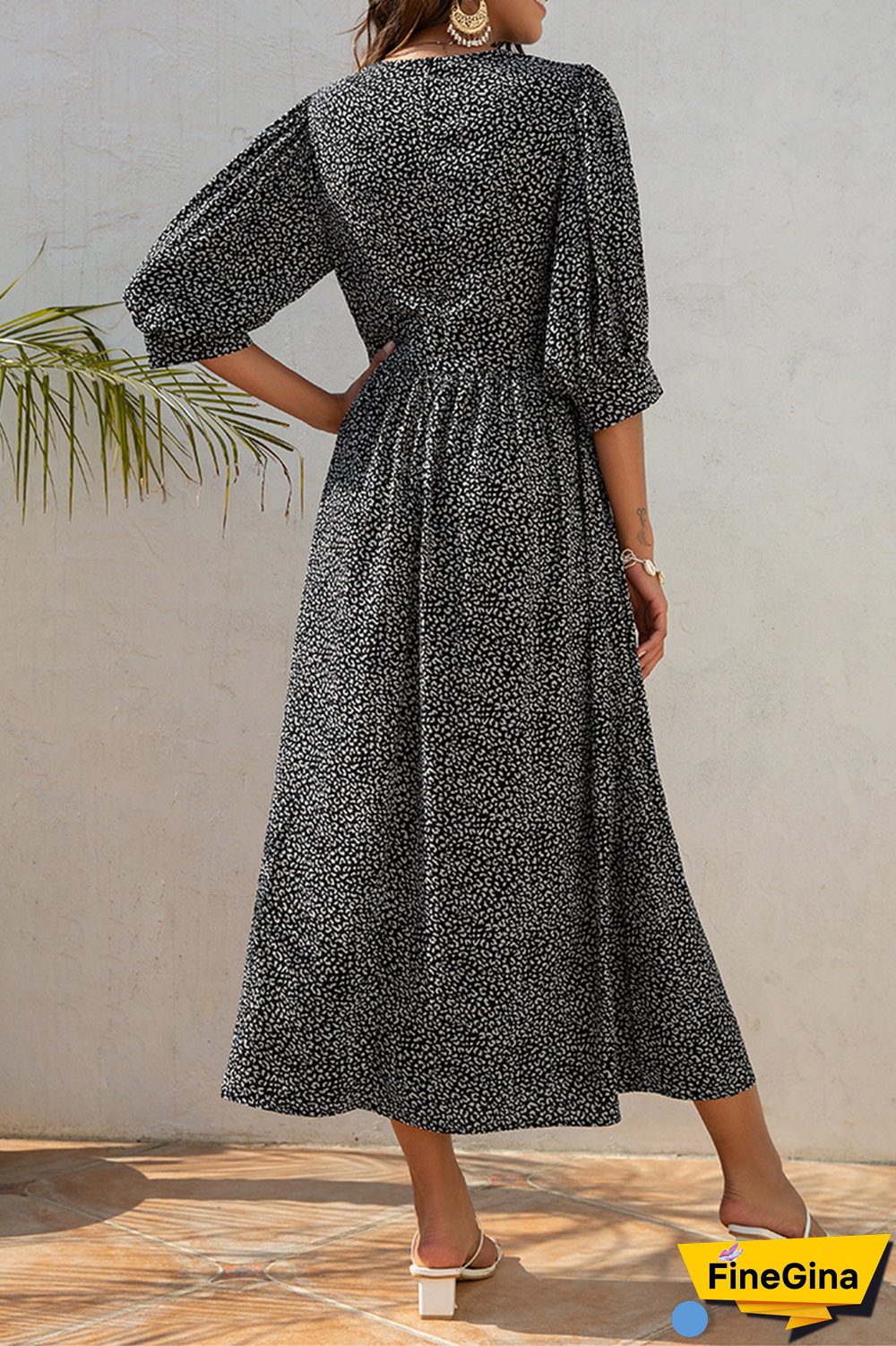 Elegant Floral Split Joint Fold V Neck A Line Dresses