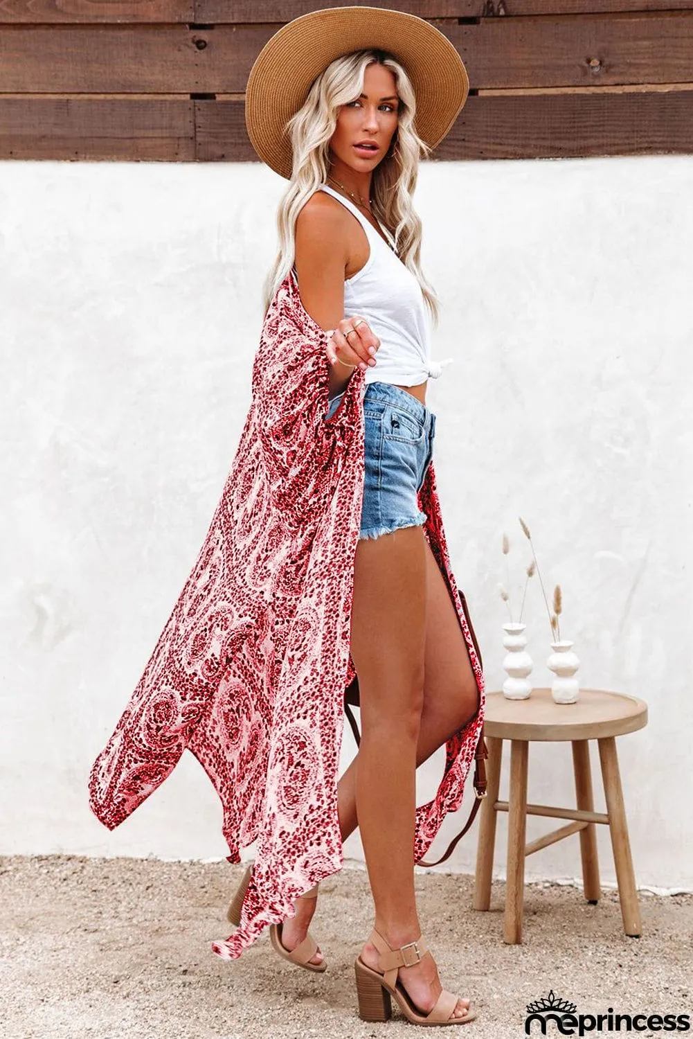 Dolman Sleeves Printed Kimono