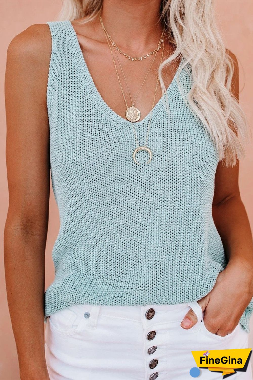 KarliDress V-neck Solid Thick Strap Top P12898