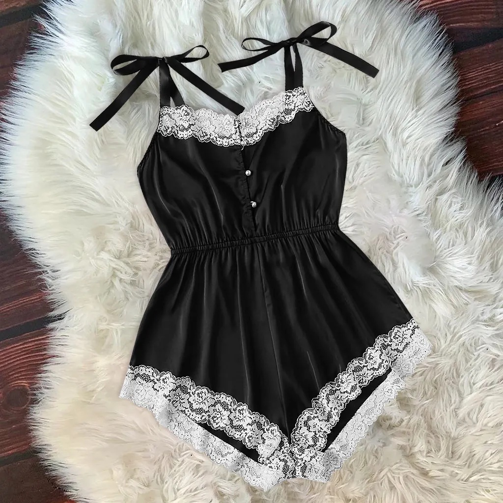 Churchf Summer Lady Simulation Silk Sling Princess Pajamas Sexy Seduction Pearl Button Underwear Ajart Home Dress Hair