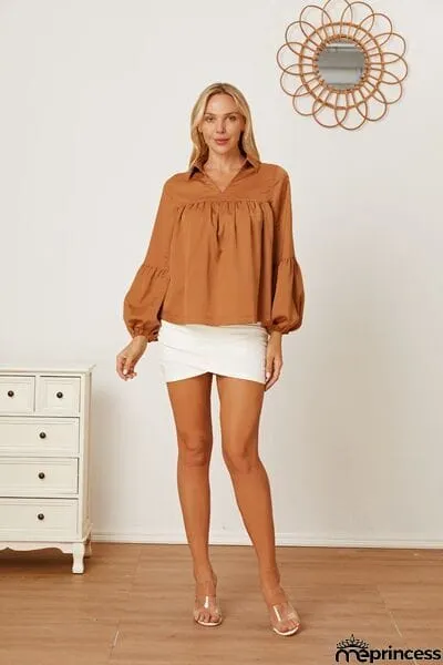 Balloon Sleeve Collared Neck Blouse