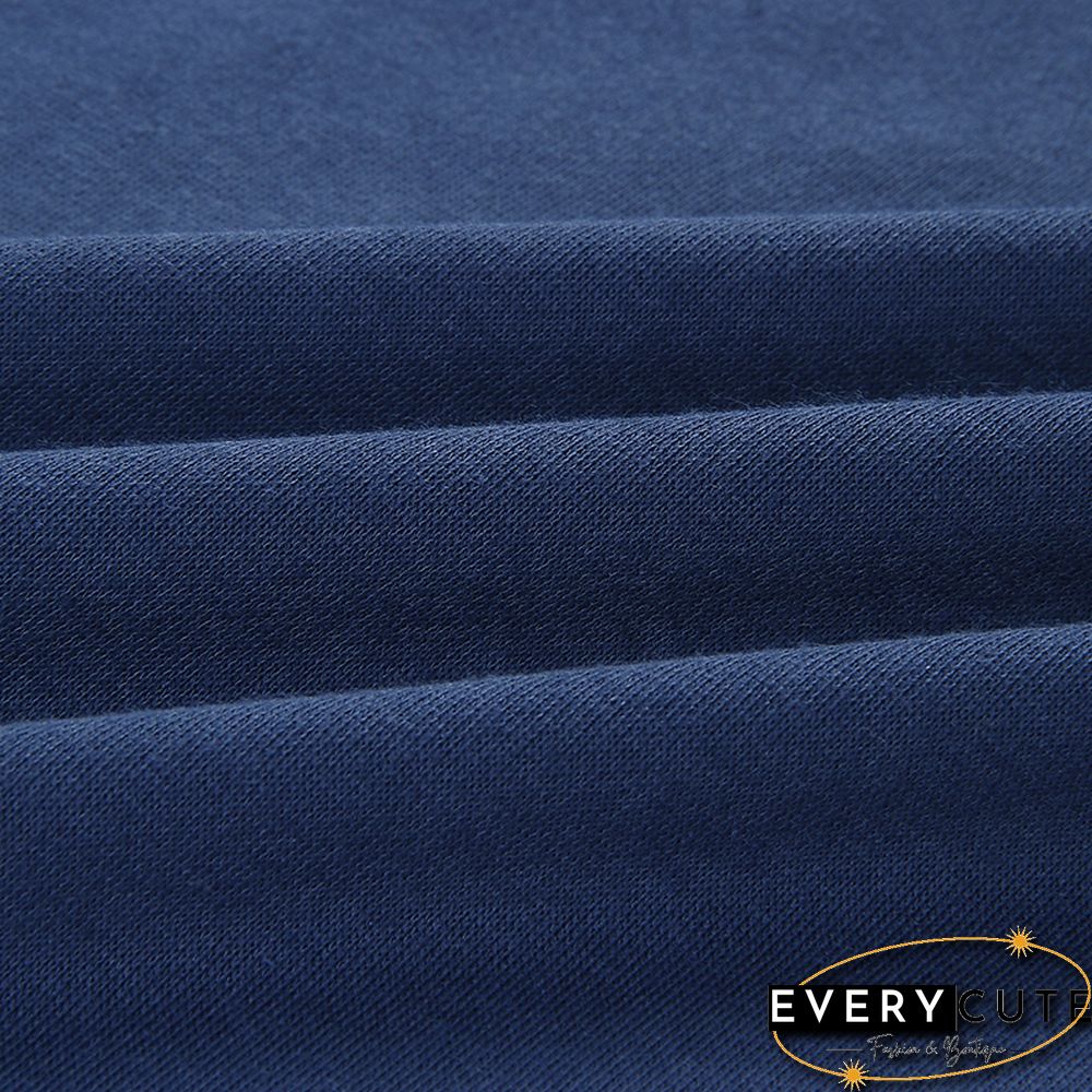 Navy Blue Side Slit Casual Pullover Sweatshirt