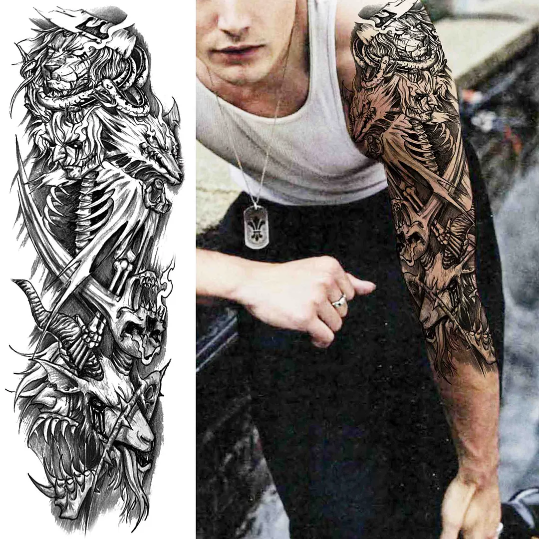 Sexy Girl Flower Temporary Tattoos For Women Men Black Lion Triangle Tattoo Sticker Fake Tribal Full Arm Sleeve Tatoos Paste 1108-1