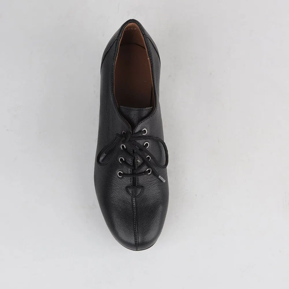 YDN Vegan Leather Round Toe Lace-Up Classic Black Heel Shoes